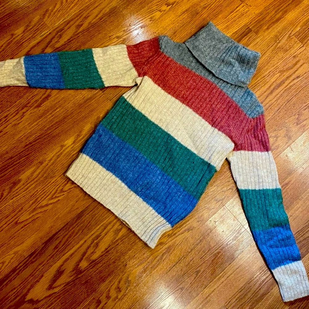 Vintage 70’s 100% Wool Sweater 70’s Striped Turtleneck Sweater Fall Winter Top